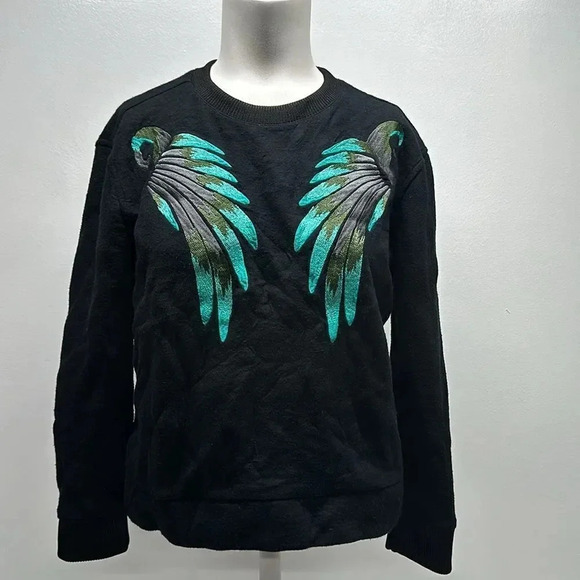 Maje Sweatshirt Crewneck Long Sleeve Turquoise Phoenix Tonnerre Black Size Small - Picture 1 of 8